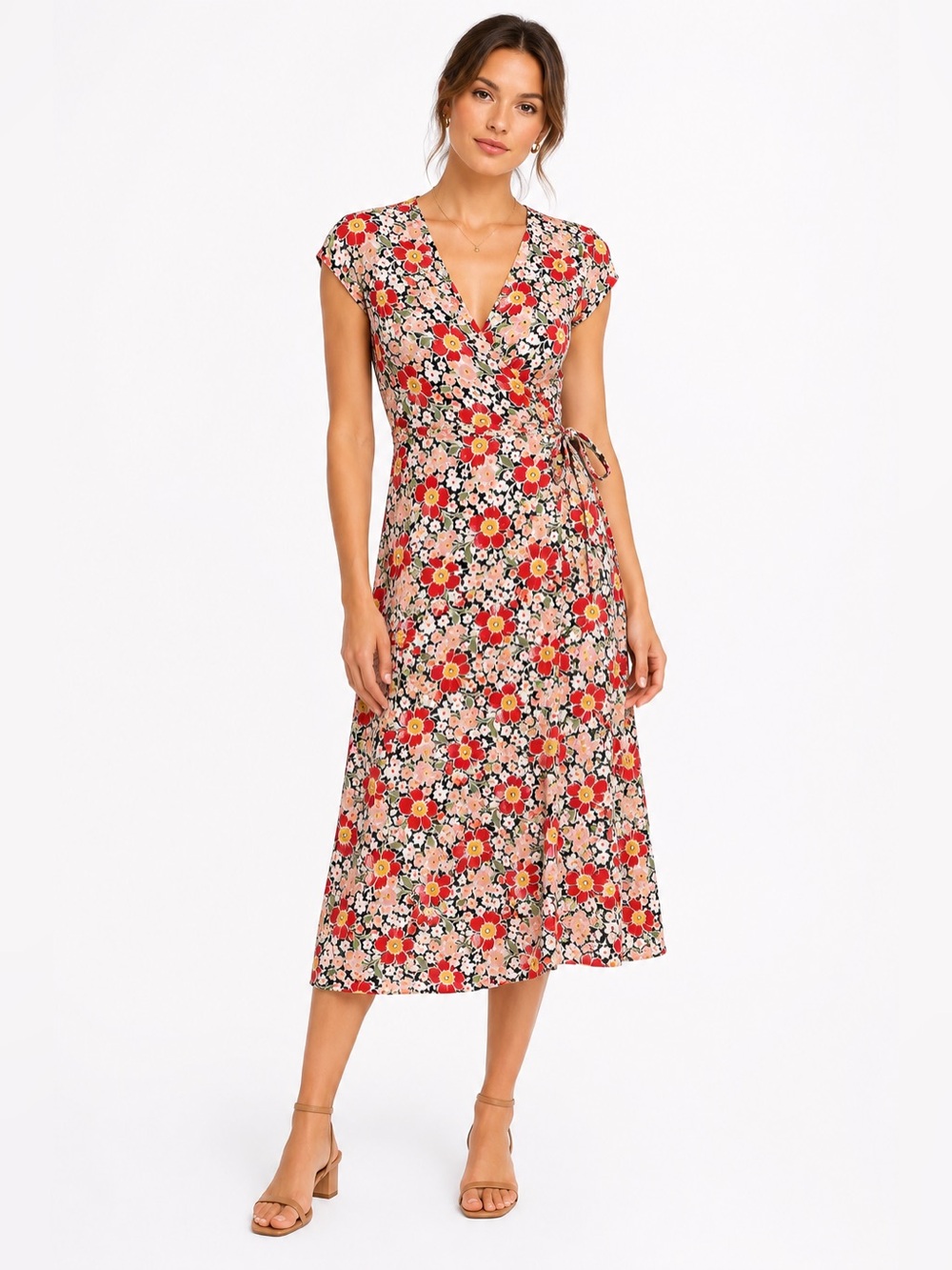 .J. Crew Mercantile Floral Wrap Midi Dress Small Tie Waist V Neck Viscose